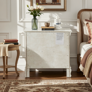 Sunvega White Wood Nightstand with Dovetail Drawers and Polished Nickel Knobs