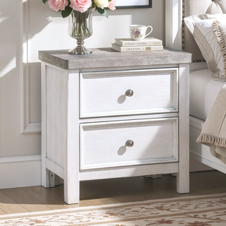 Sunvega Antique White and Gray Finish 2 Dovetail Drawer Nightstand Wooden Furniture