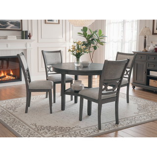 Sunvega Contemporary Round Farmhouse Dining Table Set with 4 Upholstered Chairs and Storage