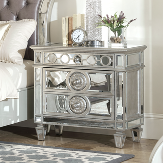 Sunvega Mirrored Finish Nightstand with 2 Storage Drawers and Wooden Frame