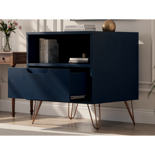 Sunvega Mid-Century Modern Pink Nightstand with Drawer and Open Shelf