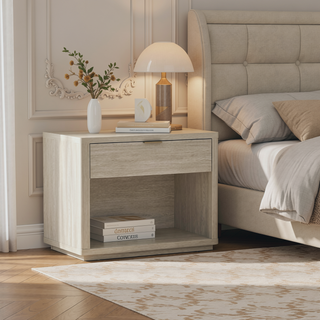 Sunvega Modern Brown Nightstand with Open Shelf and Drawer for Bedroom