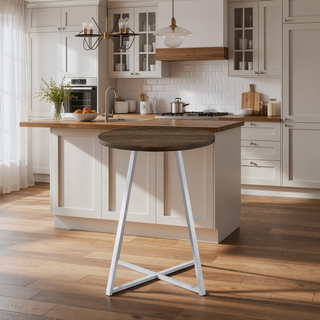 Sunvega Brown Oak Round 35-inch Pub Height Bistro Bar Table with Flared Geometric Base