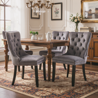 Sunvega High Back Velvet Dining Chairs with Tufted Upholstery and Nailhead Trim