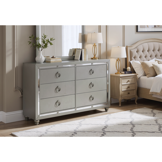 Sunvega Mirror Accent Nightstand with Spacious Drawers and Bun Foot