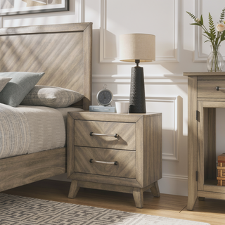 Sunvega Antique Gray 2-Drawer Nightstand with Metal Accents for Bedroom Storage