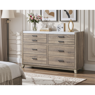 Sunvega Rustic Transitional Contemporary Dresser with Faux Marble Top and Six Drawers