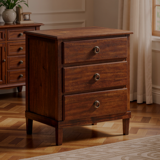 Sunvega Traditional Elegant Brown Finished 3-Drawer Nightstand with Antique Bronze Ring