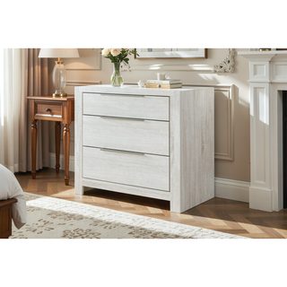 Sunvega Beige Nightstand with 3 Storage Drawers No Assembly Required