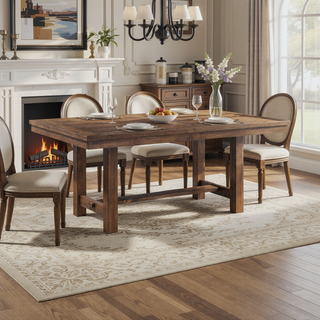 Sunvega Transitional Brown Finish Wood Frame Dining Bench with Beige Upholstered Seat
