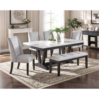 Sunvega Transitional Upholstered Dining Bench with Nailhead Tufted Seat and Black Legs