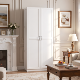 Sunvega Modern Free Standing Wardrobe Closet with 4 Adjustable Shelves for Bedroom