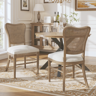 Sunvega Vintage Style Rubber Wood Upholstered Dining Chair Set of 2