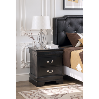 Sunvega Elegant Black Nightstand With Two Drawers And Durable Solid Frame
