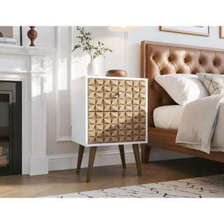 Sunvega Modern White and Brown Nightstand with 2 Drawers for Bedroom