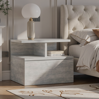 Sunvega Blue Floating Nightstand With Drawer And Shelves For Storage And Decor