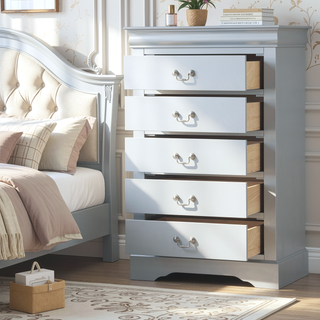 Sunvega Platinum Chest with Five Spacious Drawers and Brushed Nickel Handles