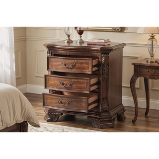 Sunvega Traditional Style 3-Drawer Wood Night Stand With Metal Pulls For Bedroom