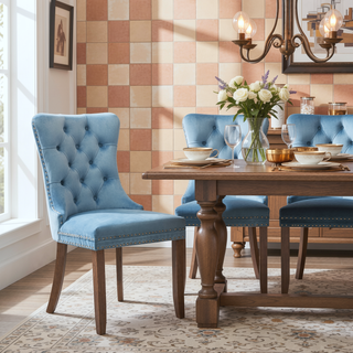 Sunvega High Back Velvet Dining Chairs with Tufted Upholstery and Nailhead Trim