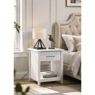Sunvega White Nightstand with 1 Drawer and Open Lower Shelf for Bedroom