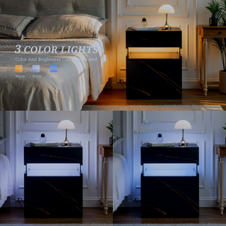 Sunvega LED Nightstand with Acrylic Board and RGB Lights 3 Drawer Bedside Table