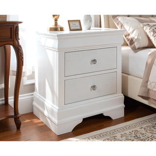 Sunvega Crystal Embellished Contemporary Nightstand with Textured Drawers and Tapered Base