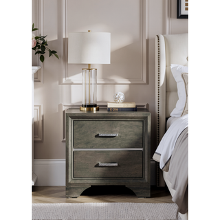 Sunvega Gray Finish Nightstand with Two Spacious Drawers and Refined Handles