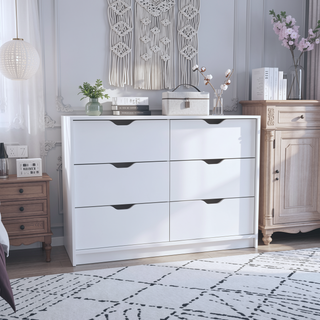Sunvega White Dresser with Four Drawers and Two Cabinets for Bedroom Storage