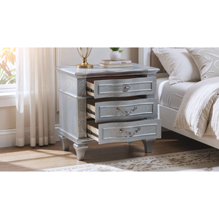 Sunvega Silver Mystic Contemporary Nightstand with Crystal Handles and Light Gray Finish