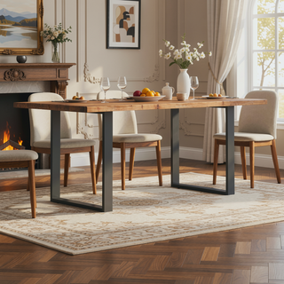 Sunvega Handcrafted Modern Industrial Acacia Wood Dining Table Natural Finish