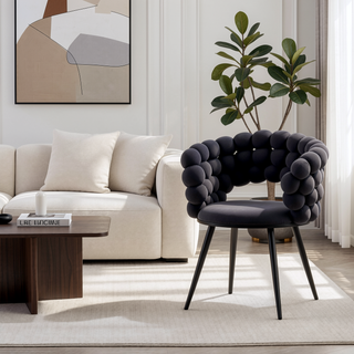 Sunvega Set of 2 Gray Velvet Dining Chairs with Black Metal Legs and Tufted Backrest