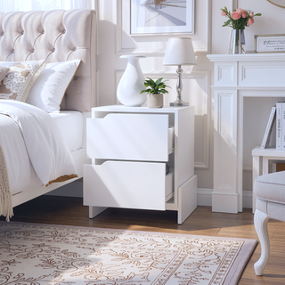 Sunvega Brookland Nightstand with Double Drawers and Sturdy Base in White Macadamia
