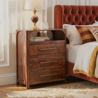 Sunvega Solid Mango Wood 3 Drawer Chest with Roasted Almond Finish