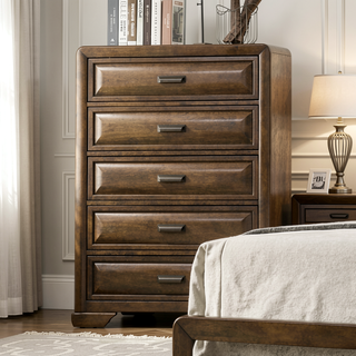 Sunvega Transitional Brown Wood Chest with English Dovetail Drawers and Bronze Cup Pulls