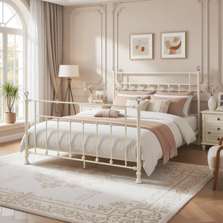 Sunvega Comet White Finish Queen Bed with Elegant Spindle Design and Crystal Accents