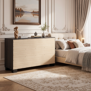 Sunvega Mid-Century Modern Six-Drawer Dresser in Washed Taupe Finish with Exposed Wood Grain