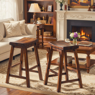 Sunvega Counter Height Stool Set Of 2 with Curved Saddle Seat and Foot Rails