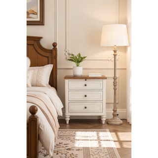 Sunvega Cement and Sand Mindi Veneer Nightstand with USB Ports and Three Drawers