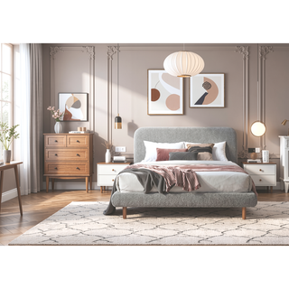 Sunvega Grey 4-Drawer Upholstered Chest with Metal Side Drawers and Traditional Knob Handles