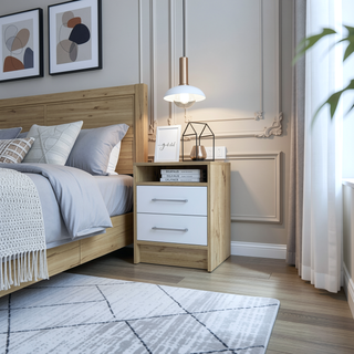 Sunvega Light Gray Nightstand with Two Spacious Drawers and Top Shelf for Bedroom