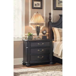 Sunvega Traditional Dark Finish Antique Metal Drawer Pull 3-Drawer Nightstand