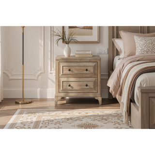 Sunvega Sand Finish Nightstand With 2 Storage Drawers And USB Charging Ports