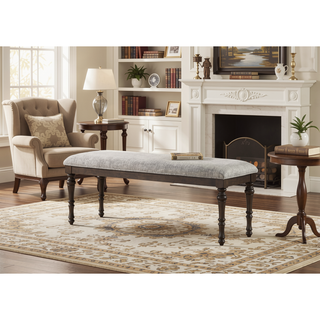 Sunvega Dark Brown Upholstered Bench with Turned Legs for Dining or Bedroom