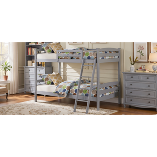 Sunvega Gray Transitional Solid Wood Bunk Bed with Angled Ladder and Slat Design