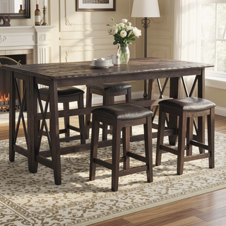Sunvega Dark Brown Drop Leaf Space Saver Table with 4 Stools