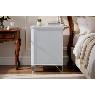 Sunvega Sleek Silver Tone Nightstand with Spacious Drawers and Textured Fronts