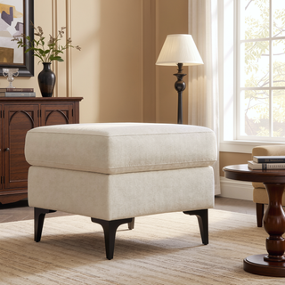 Sunvega Ava Mid Century Ottoman with Cream Performance Fabric and Sturdy Metal Legs