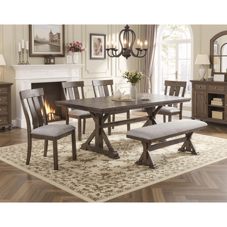 Sunvega Rustic Brown Upholstered Dining Bench with Plush Seating for Dining Room