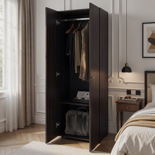 Sunvega Walnut Black Wengue Armoire with 2 Doors and 2 Shelves