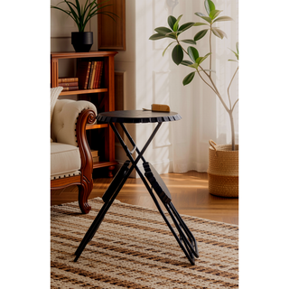 Sunvega Black Stowable Side Table and Two Seats with Foldable Iron Frame
